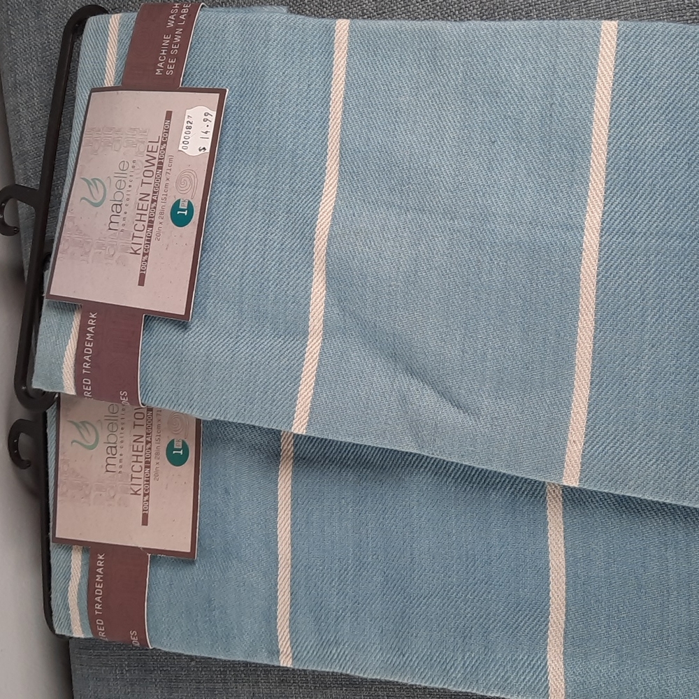 Cotton Kitchen Dish Towel Mabelle Collection Urban Farmhouse Blue Cream Stripe